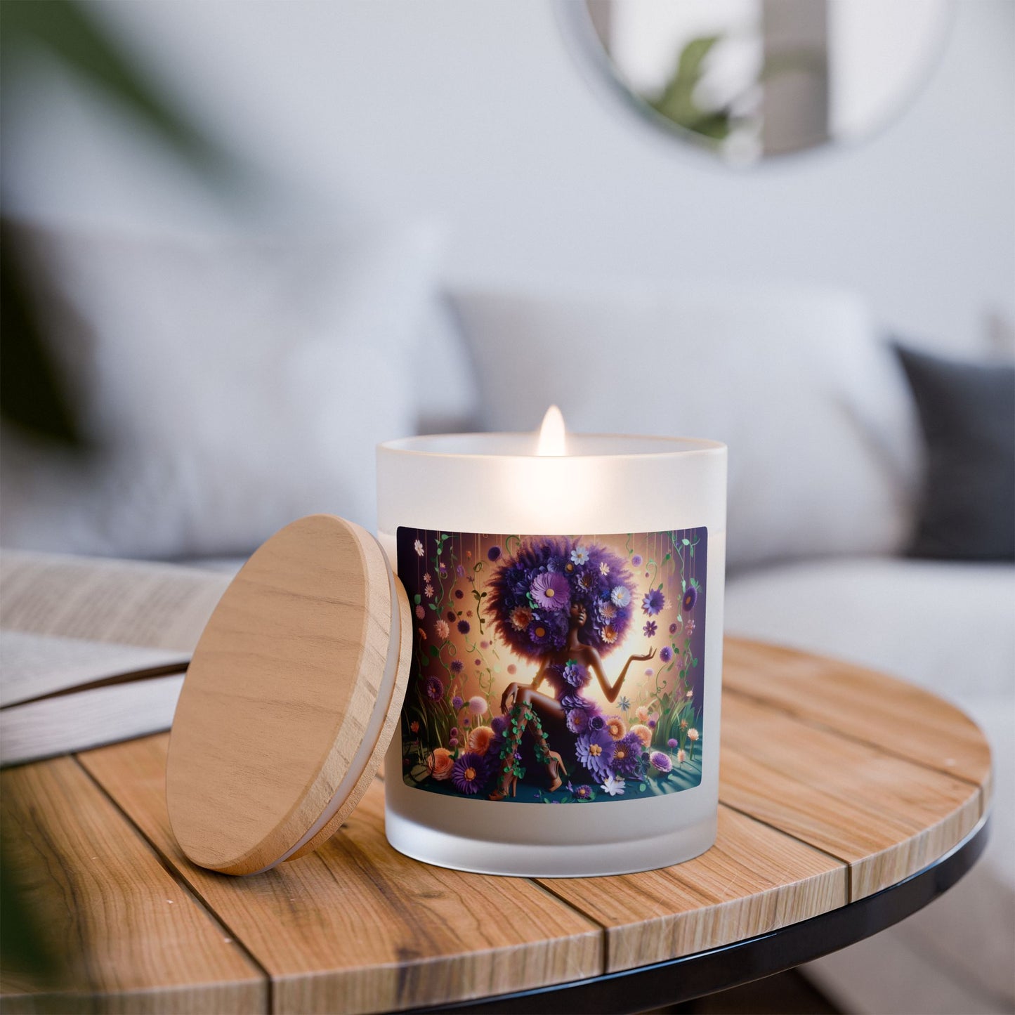 Just Bloom Frosted Glass Candle with Wooden Crackling Wick, 11oz